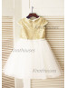 Cap Sleeves Gold Sequin Ivory Tulle Knee Length Flower Girl Dress